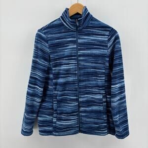 Lands' End Blue Space Dye Fleece Full Zip Long Sleeve Jacket Small 6-8 Layering